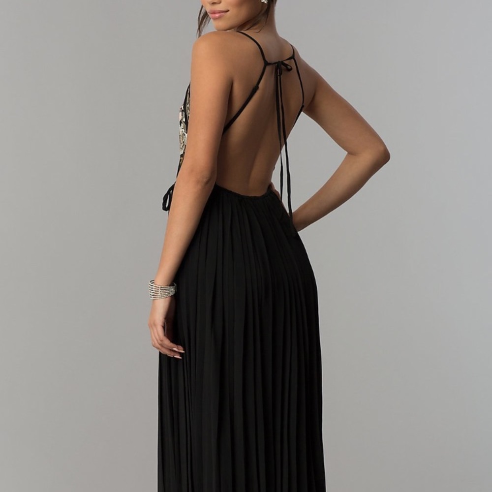 PromGirl Long Black Chiffon Prom Dress - Picture 2 of 7